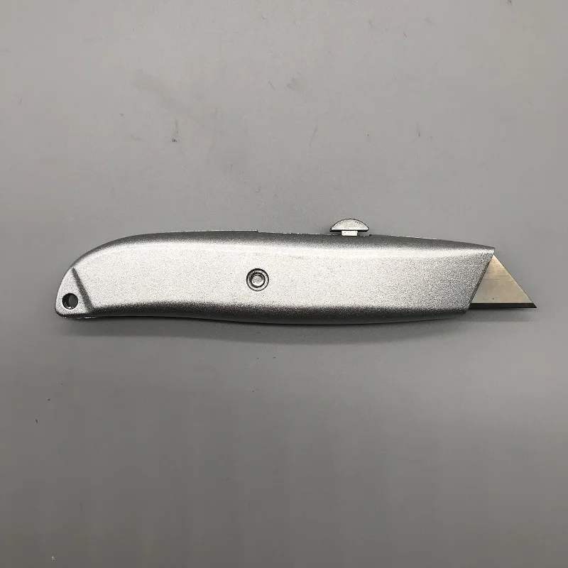 silver zinc alloy safe safety utility cutter knife with SK5 trapezoidal blade