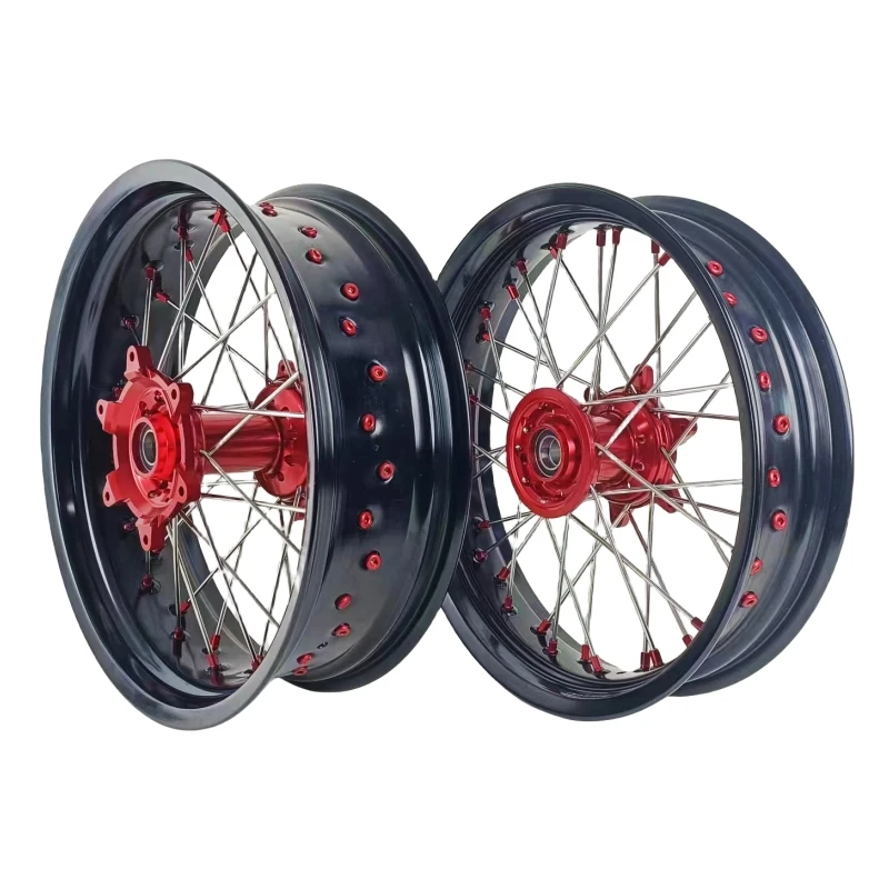 MOQ 1 Set 17 Inch Aluminum Alloy 36 Spkoe Supermotard Wheels Set Supermoto Wheel EXC SXF 250 450 250cc 450cc For ktm