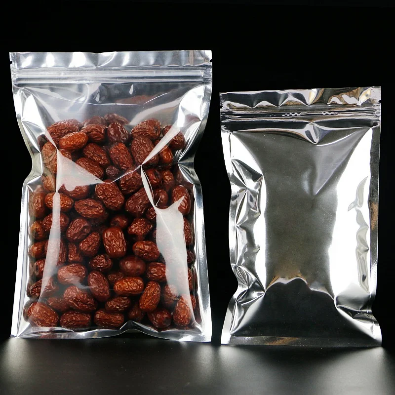 Coffee Bean Stand up Pouch Clear front side  Back Silver Color Food zipper  Packaging Aluminium foil bag