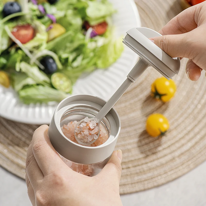 24 new250ml Spice Box Seasoning Jar Condiments Container for Kitchen Light Grey Glass Material Integrated Spoon Lid