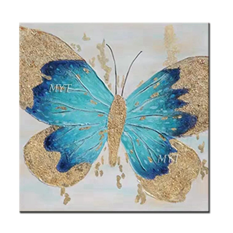 Современная Художественная живопись пример ручной работы настенное Искусство Холст Золотая фольга Бабочка масляная живопись