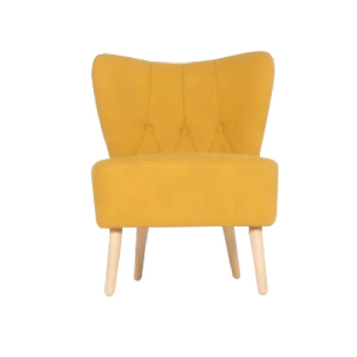 Modern Furniture Reading Room Wooden Yellow Fabric High Back Leisure  Chair Without Armrest Soft Comfortable Sofa Chair