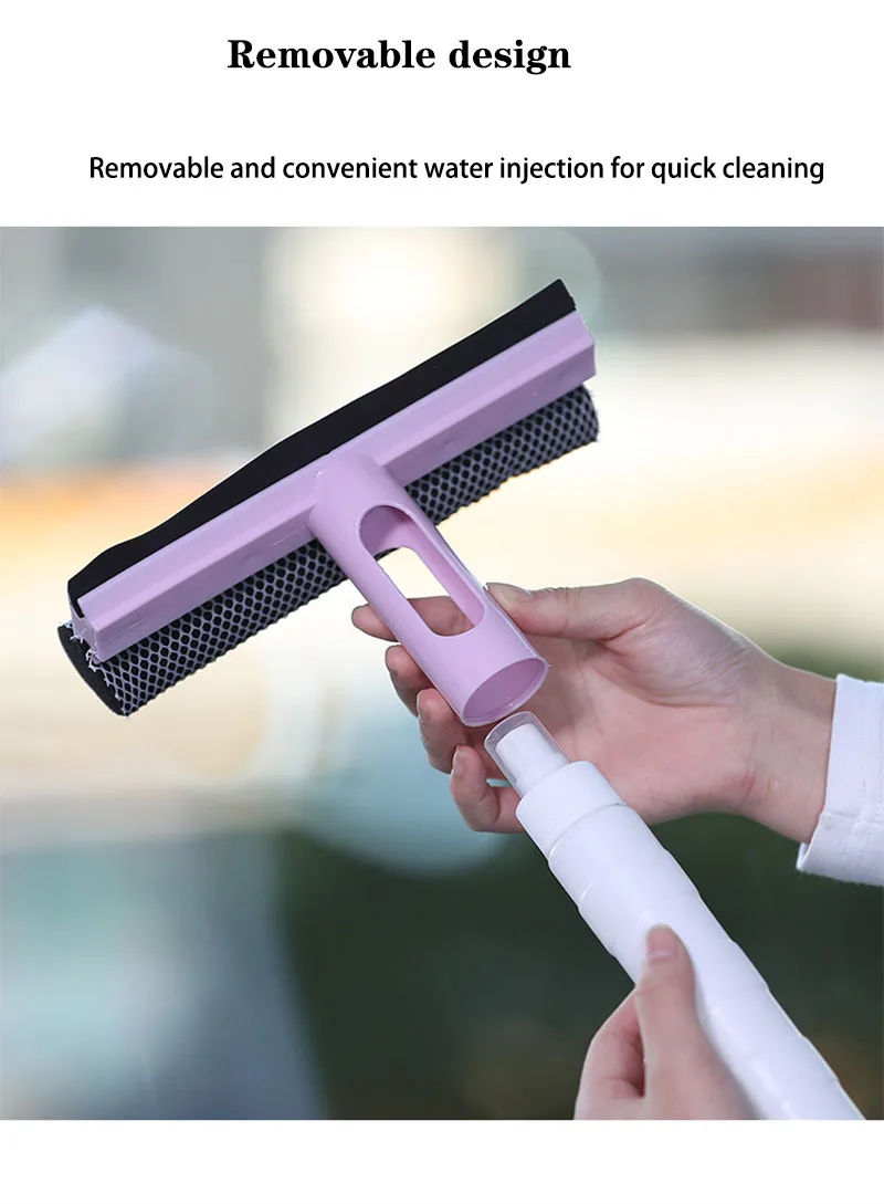 Glass Cleaning Tool Double-sided Disassemble Rod Window Cleaner Mop Squeegee Wiper with Water Spray Bottle