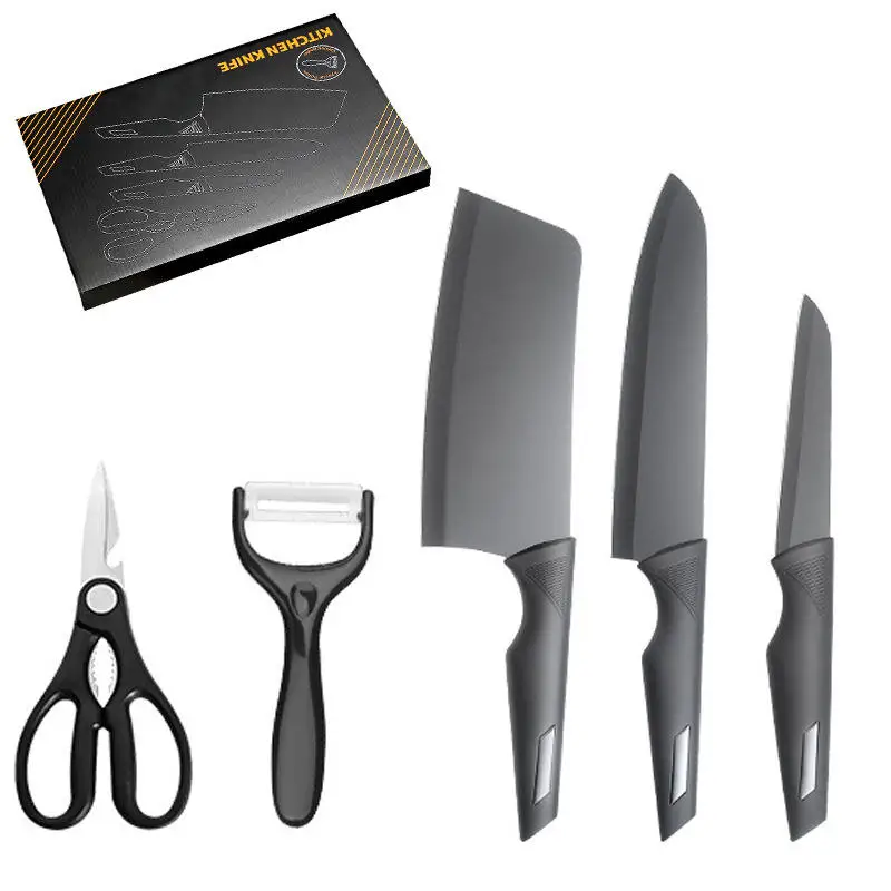 Multifunctional Kitchen Block Knife Set 5pcs Maifan Stone Coating Stainless Steel Christmas Luxury Space Valentine Minimalist
