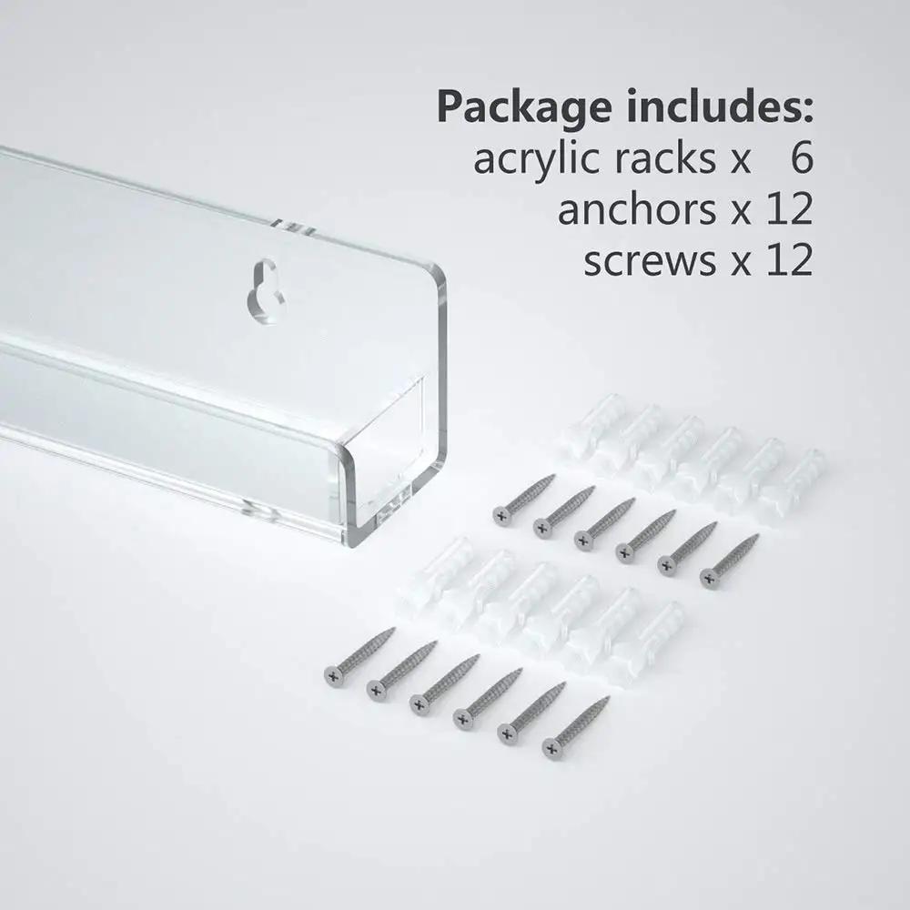 6 Pack Clear Acrylic Nail Polish Rack Wall Mounted Shelf Organizer Display