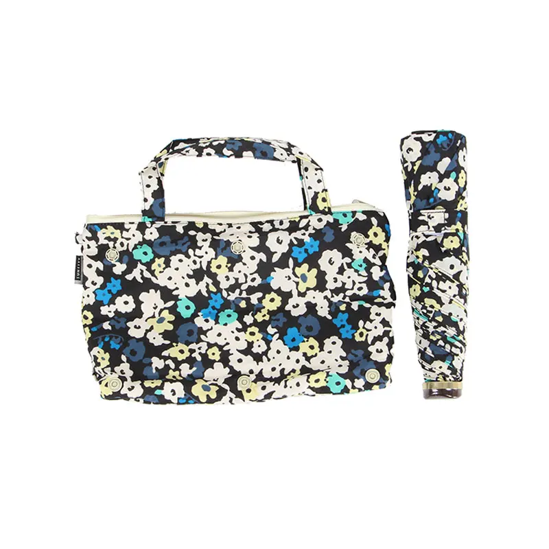 3 folding Japan pattern pongee printed ladies women umbrella with carrying bag