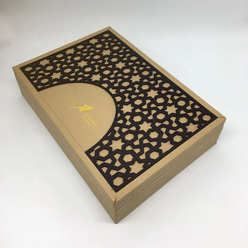 
New Style High Quality Luxury Leather Storage Box Laser Wooden Date Box for Arabic Ramadan 