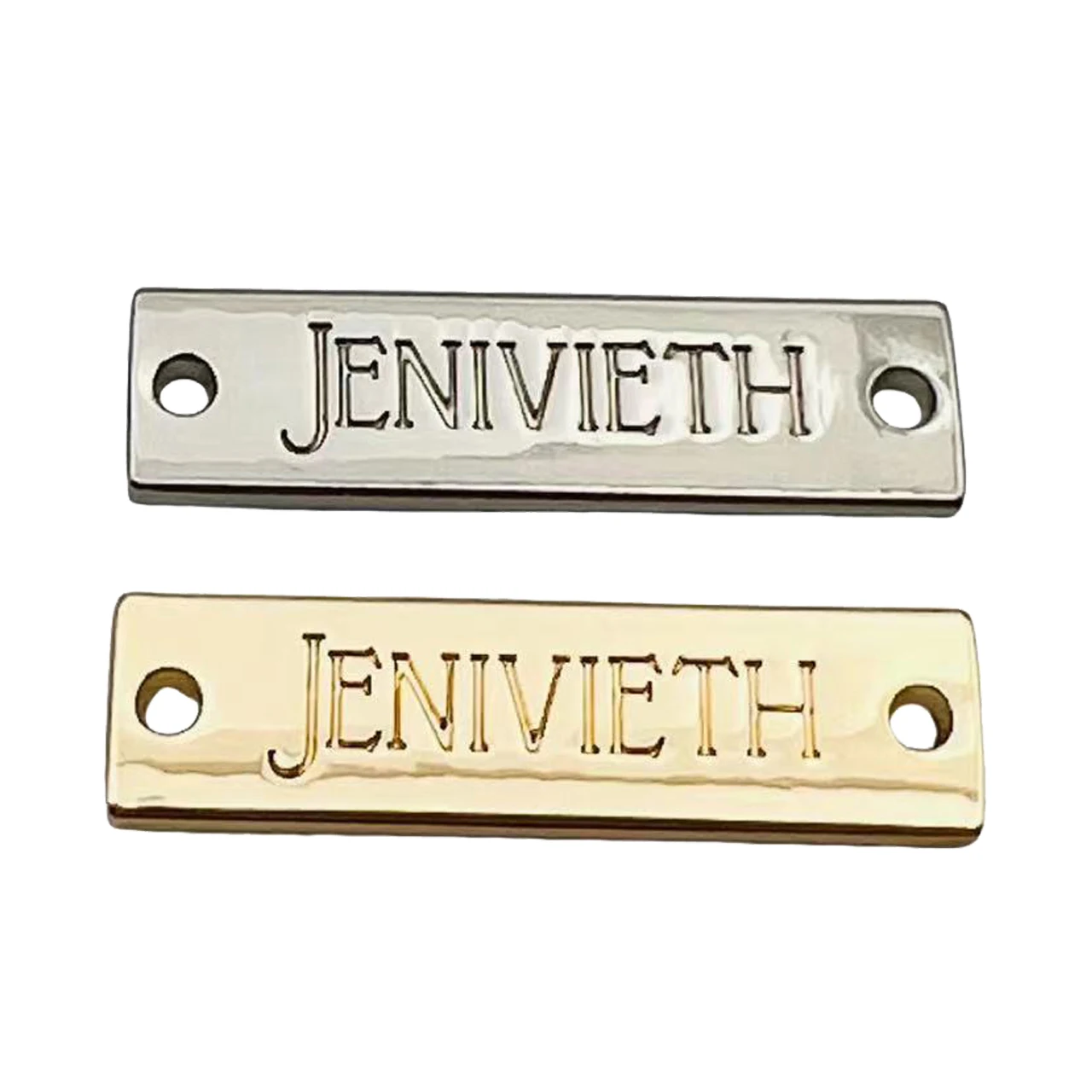 Plated gold custom logo label metal engraved jeans brand metal plate logo clothing label