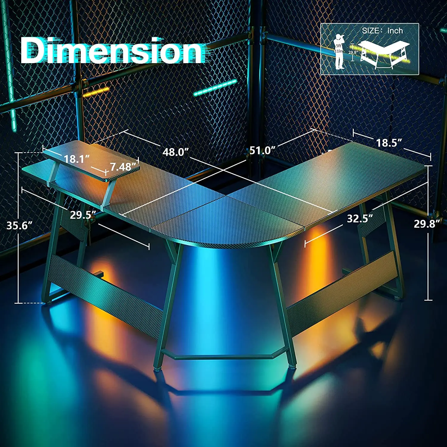 Black L Shaped Gaming Desk with Cup Holder and Headphone Hook gaming gamer desk and chairs