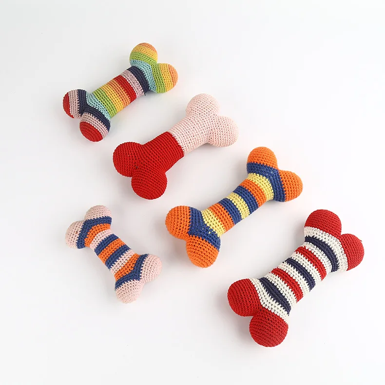 chew toys for dogs wishbone durable  Lovely Custom Handmade Cotton Pet Bones Crochet Dog Toy