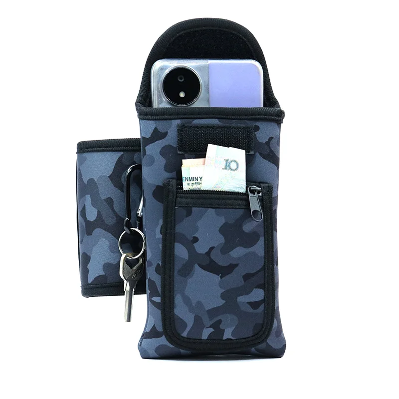 Camouflage Magnetic Water Bottle Sleeve Pouch Magnet Cup Cover with Pocket Portable Gym Mate Non slip  Neoprene Key Phone Bags