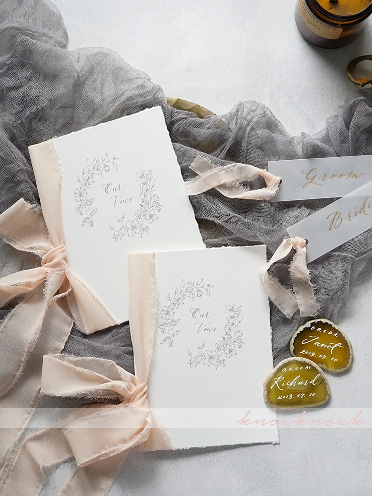 Western wedding pledge card original wedding vows card INS hand-painted Style  feather edge paper card