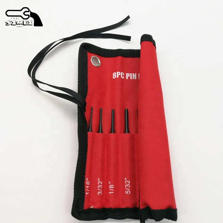 Wholesale and High Quality 8 Pieces Steel Drive Pin Punch Set with Rolling Bag Package