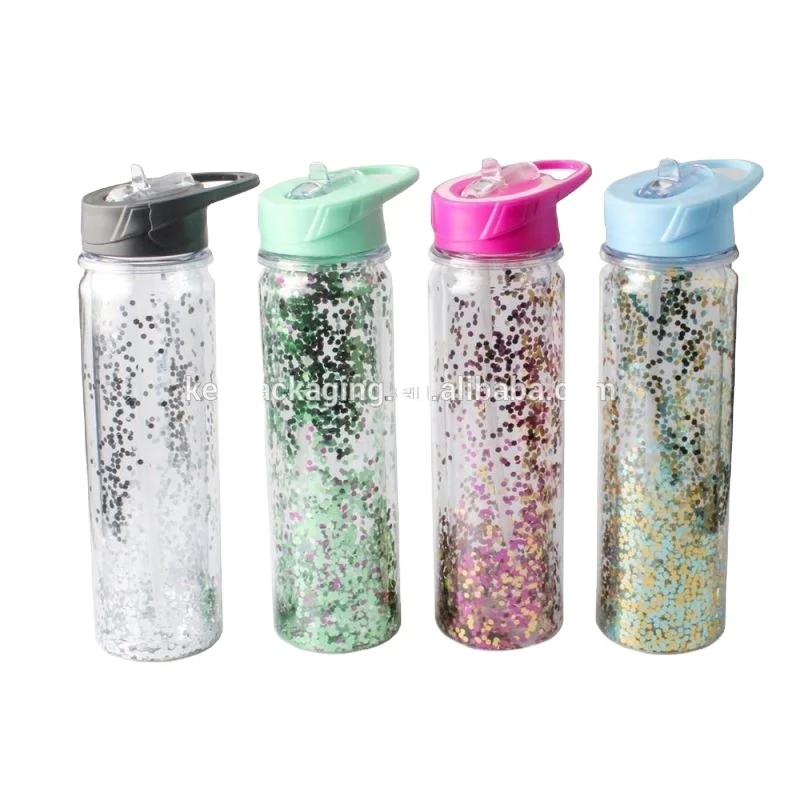 Wholesale Double Wall Plastic Water Bottle With Straw and Lid For Sports BPA Free