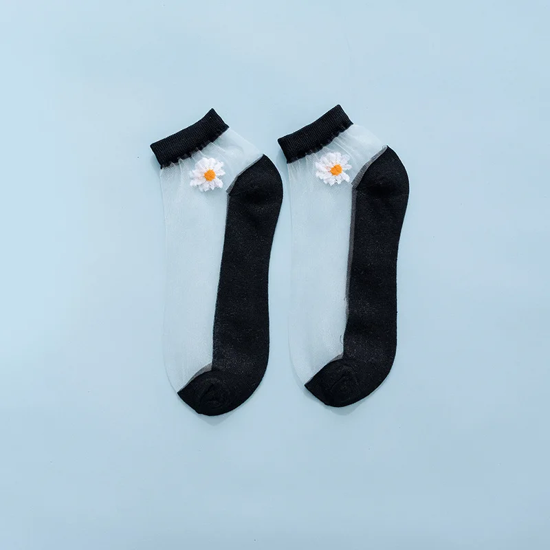 New Arrival Summer Pilates Socks Lace See Through Crew Woman Sheer Silk Transparent Socks