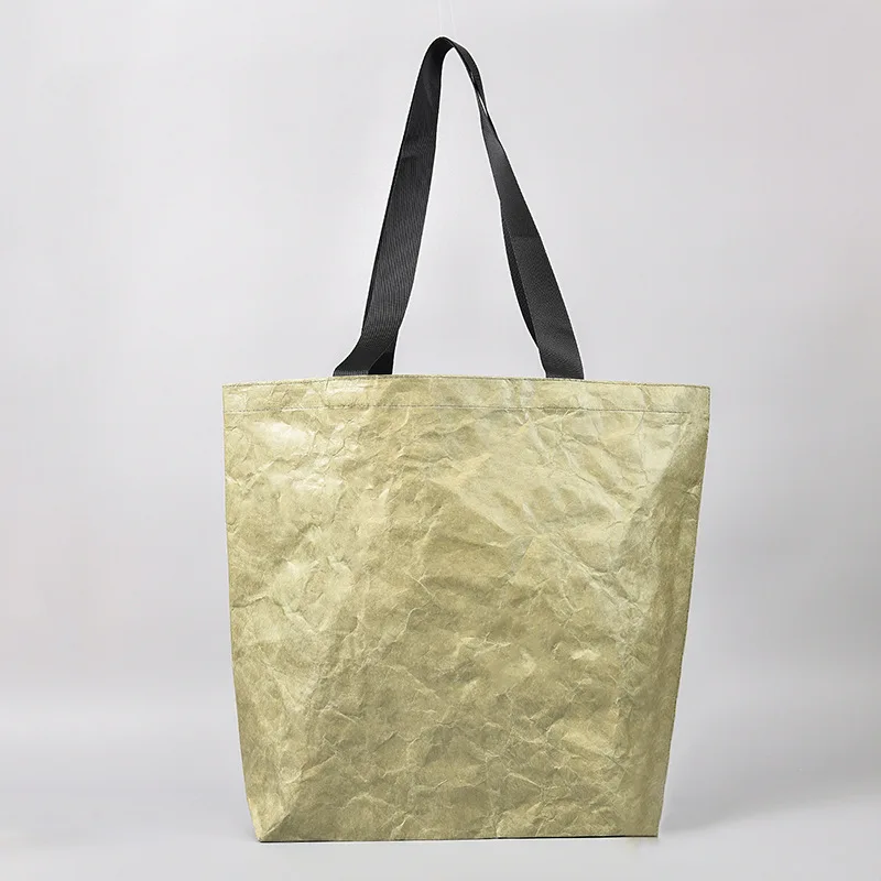 Custom Logo Eco Friendly Dupont Brown Paper Tote Durable Waterproof Reusable Washable Tyvek Kraft Paper Shopping Tote Bags
