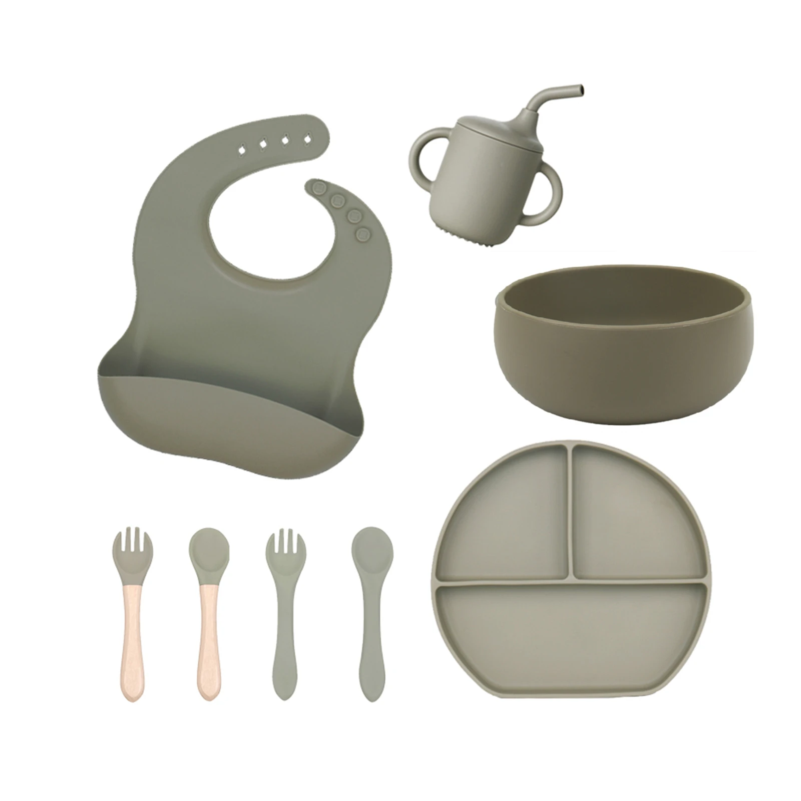 Cartoon Rice Bowl Gift Baby Feeding Eco Silicone Tableware Set Baby Bib Plate Custom Top Seller Supplies Silicone Tableware