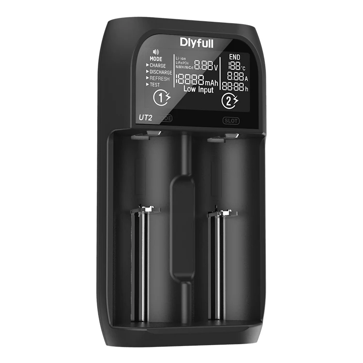 Dlyfull 2-Bay Universal Battery Charger with LCD for Li-ion/NiMH/NiCD Rechargeable Batteries, Type  USB Input, Portable Charger