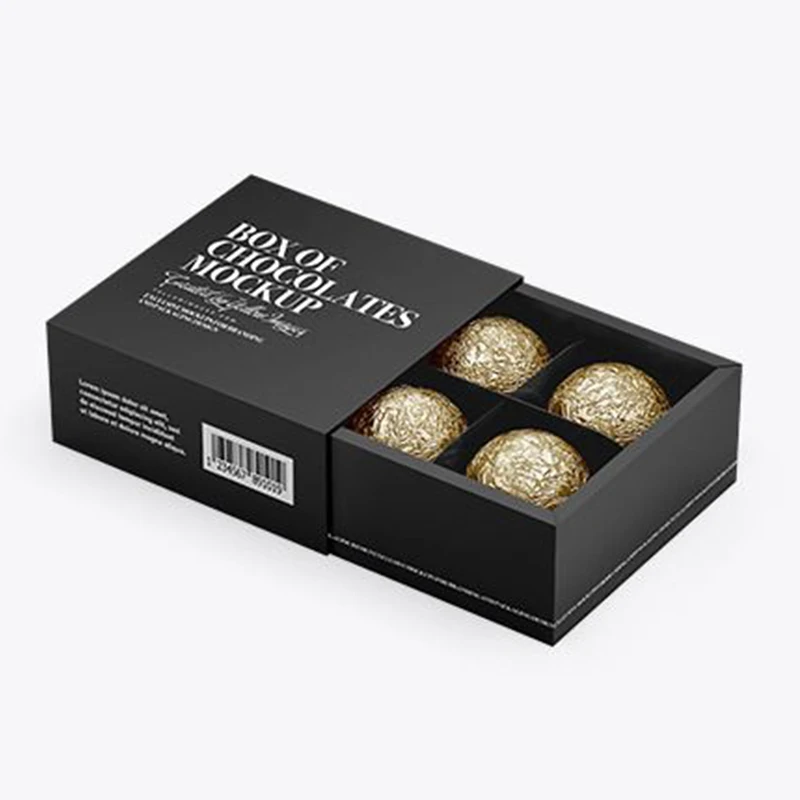 Bonbon Chocolate Truffle Packaging Boxes Cardboard Paper Custom Logo Printed Luxury Candy Dessert Sweet Black Kraft Paper OEM