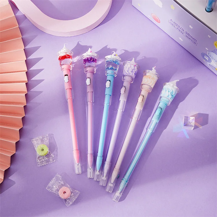 Internet Red Ice Cream Light Pen  Bright Creative Water-Based Pen Elementary School 0.38 Black Pen