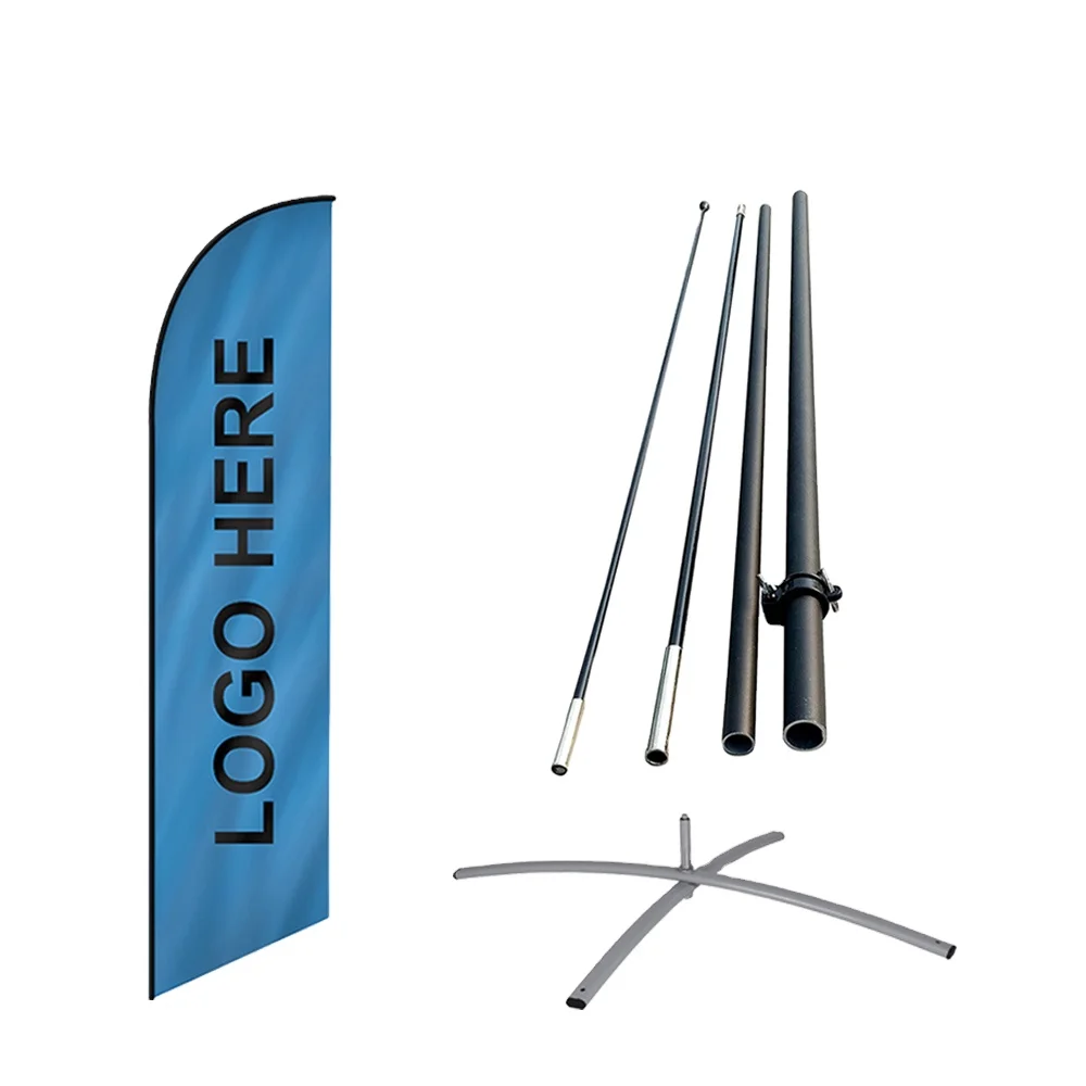 Custom Logo Digital Printing Promotional Advertising Beach Feather Swooper Flag Flying Banner with Base and Pole