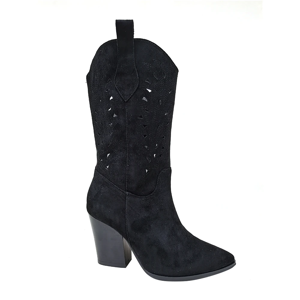 Ladies Fashion Boots New Luxury Slip on Cowboy Boots Women Slip on High heel Western Boots