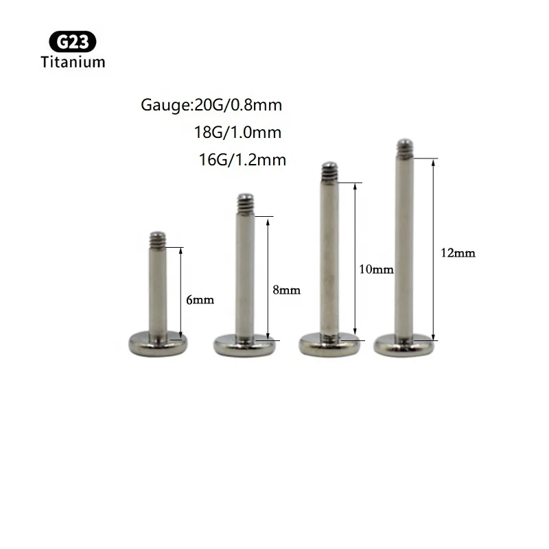 gaby 1.2 G23 titanium jewelry piercing ASTM F136 labret external thread flat back earring post titan piercing wholesale jewelry