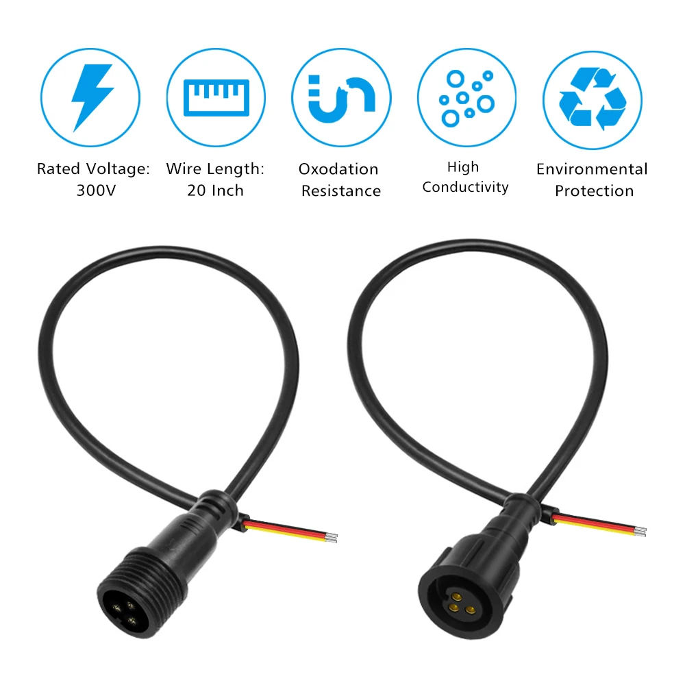 ETOP 3-жильный черный водонепроницаемый Коннектор со штекером/гнездом, длина 50 см, каждый провод 18awg с xconnector