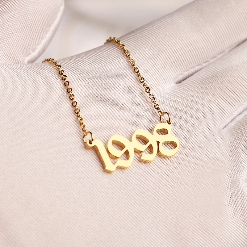 Wholesale Custom Women Jewelry Non Tarnish Free Waterproof Number Pendant 18K Gold Plated Stainless Steel Birth Year Necklace