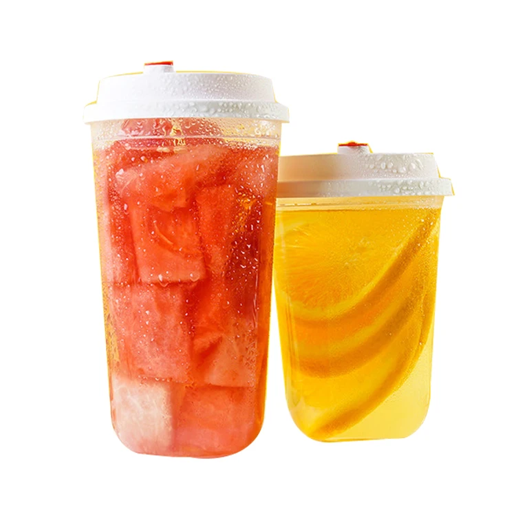 Custom Logo 12 24oz PP PET Transparent Plastic Cups with Lid Disposable Beverage Packaging for Milk Tea Wine