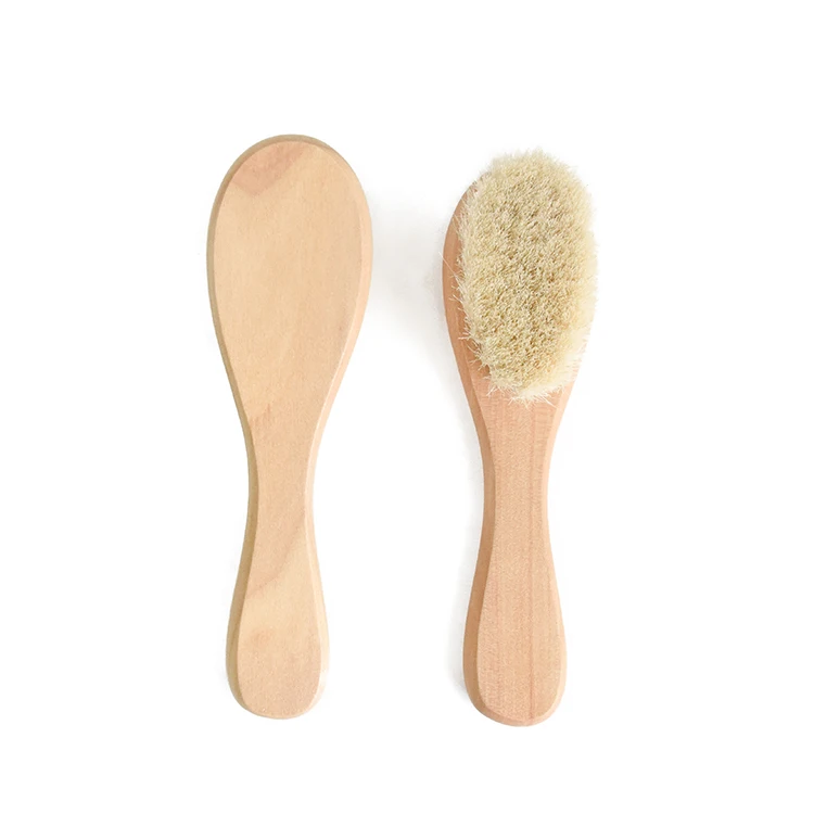 2020 eco-friendly wooden Soft Goat bristle baby hair brush with soft touch handle for newborn baby