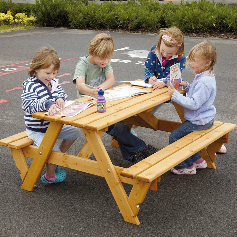 Winning Octagonal Junior Height Picnic Bench Montessori Outdoor Table and Chair Set Kids Kindergarten Daycare Wooden Furniture