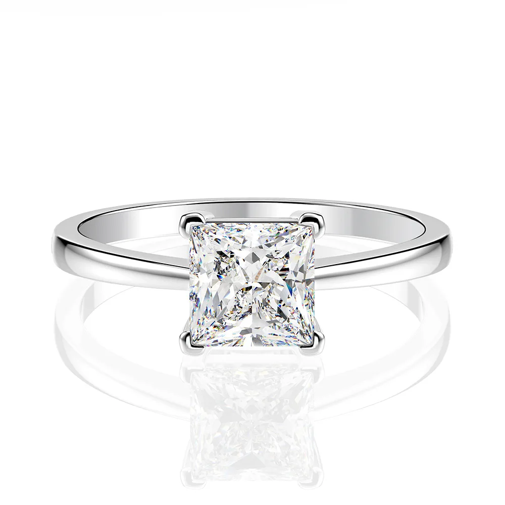 New classic 6*6 princess square high carbon diamond ring female 925 silver platinum plated eternity band ring set