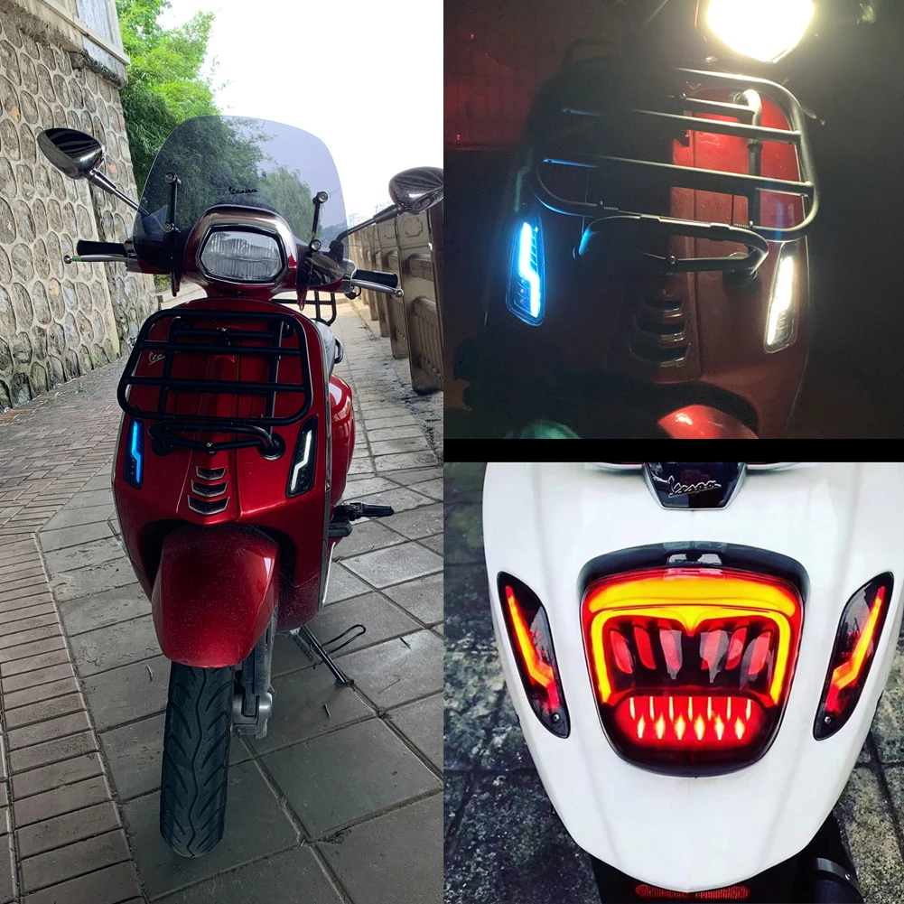 For Vespa Sprint Primavera Level10 Clear Blue Silver Chrome Front and Rear Sequential Turn Lights