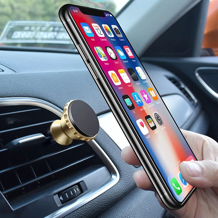 Hot Selling Customized Aluminum Alloy Flexible Car Mount Phone Holder Magnet Mini Round Air Vent 360 Magnetic Car Phone Holder
