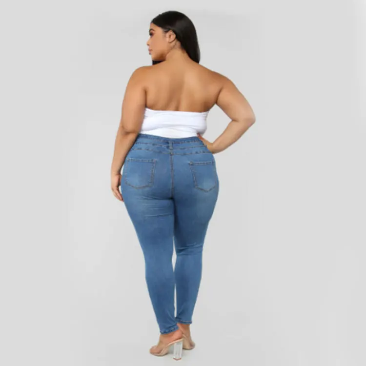 
Plus Size 5XL Women Sexy Casual Jeans Solid Button Slim Trousers Breathable Elastic Pencil Pants 