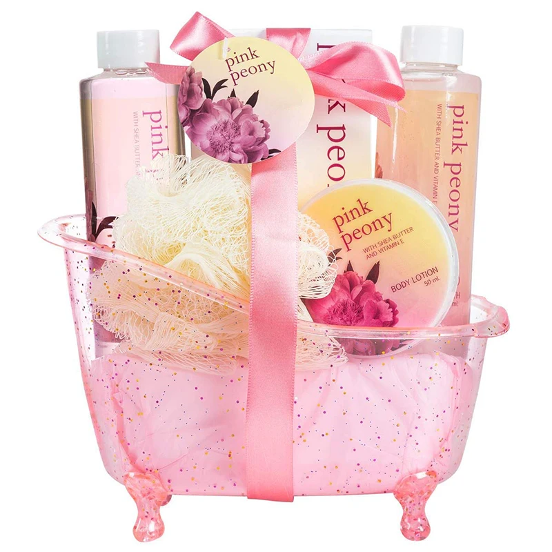 OEM Custom Beauty Shower Bamboo Bath Salt Shower Gel Loofah Lotion  Hotel Home Spa Basket Gift Bath Sets