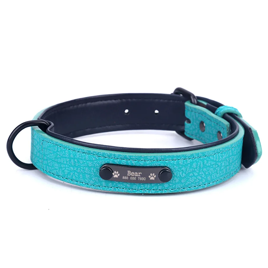Hot Sale PU Durable Waterproof Dog Collar Designer Adjustable Pet Name Tag Collar