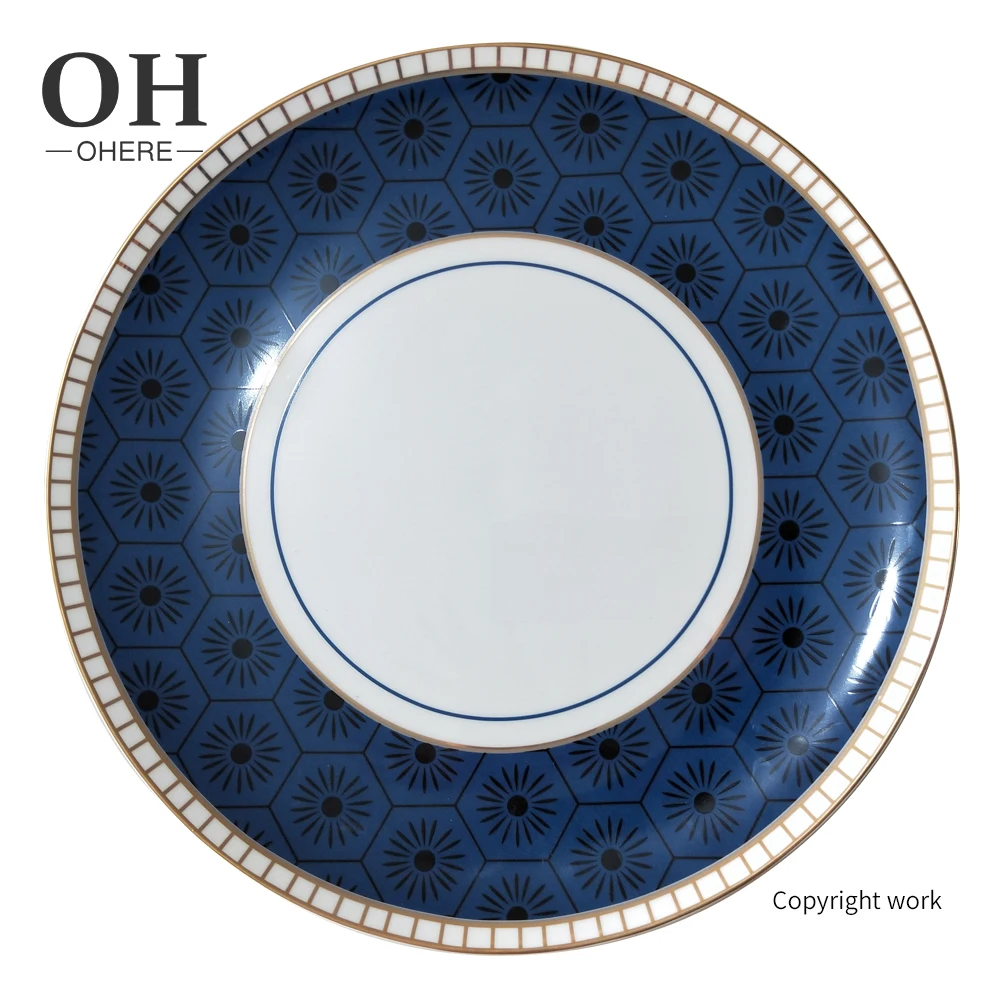 European plates sets wholesale wedding porcelain dish tableware set blue bone china porcelain dinnerware