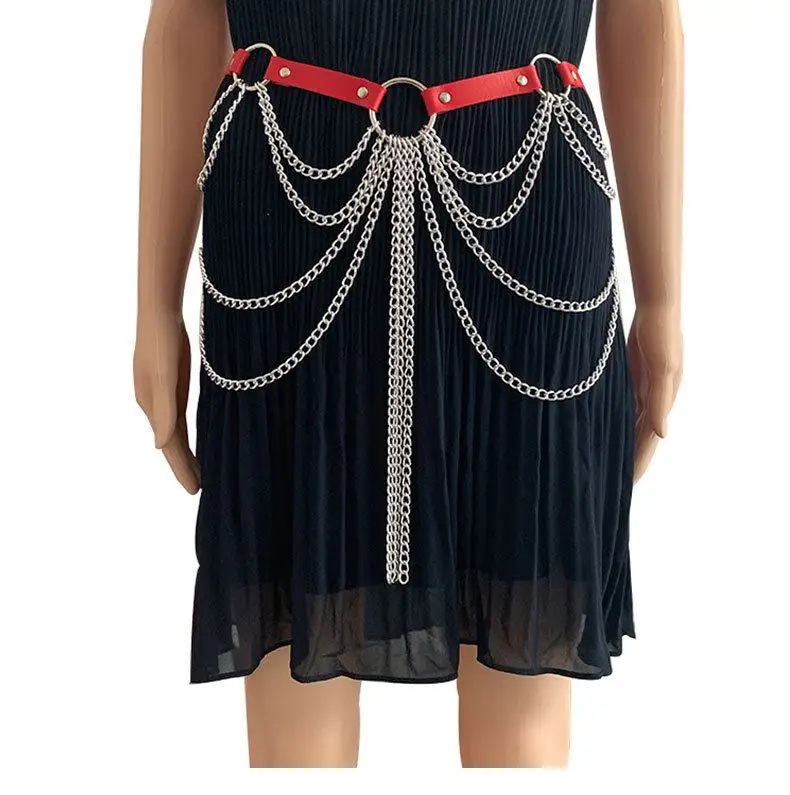 Party Rave Waist Jewelry Body Accessories Black Body Chains Punk Leather Waist Chain Belt for Women and Girls