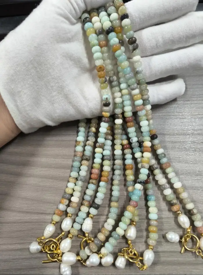 New Freshwater Pearl Pendant Necklace Natural Stone Necklace Stainless Steel Beads Necklace OT Buckle Waterproof Jewelry