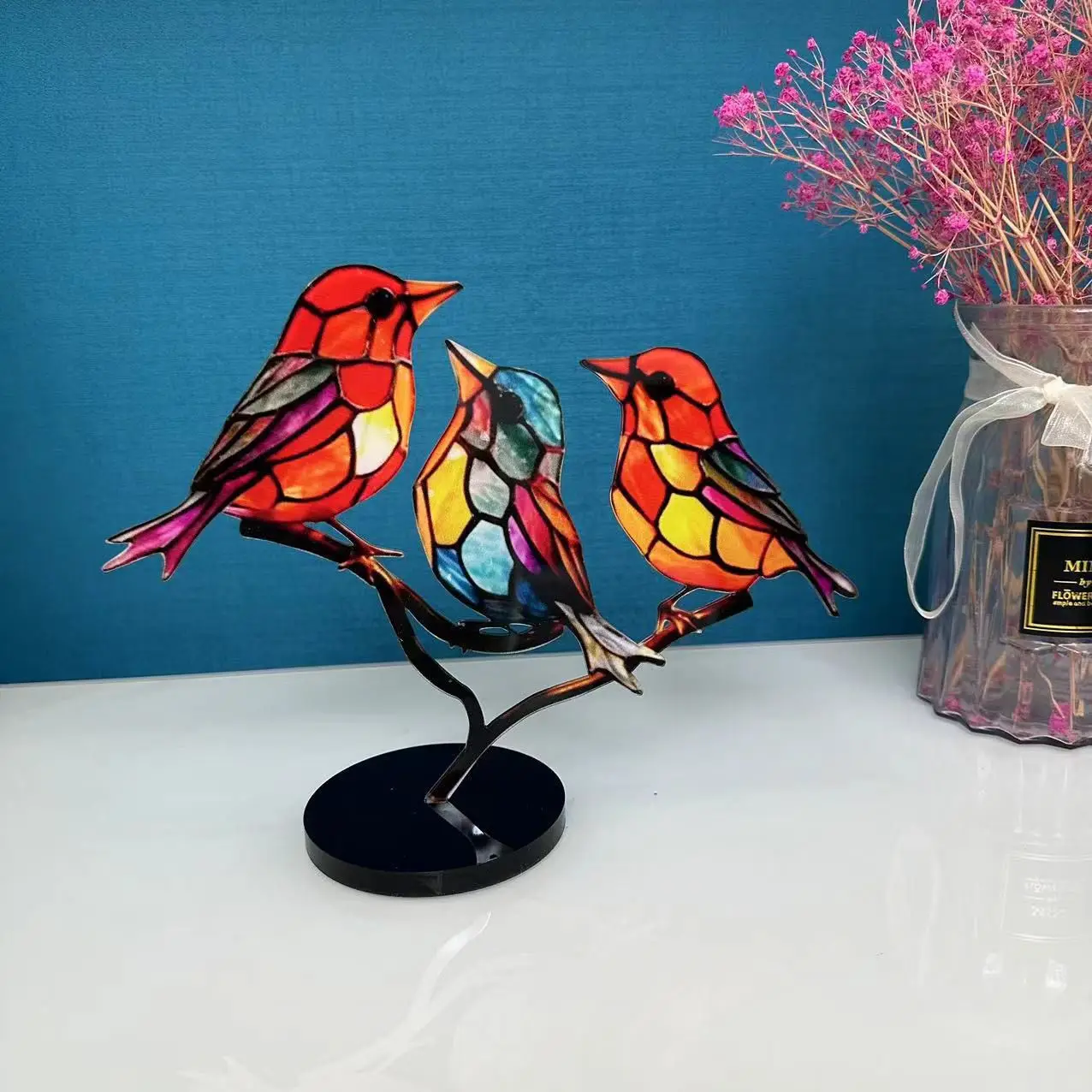 Hot Selling Metal Handicrafts Bird Home Ornaments Flat Creative Color Bird Decoration Iron Animal Stained Birds Decor