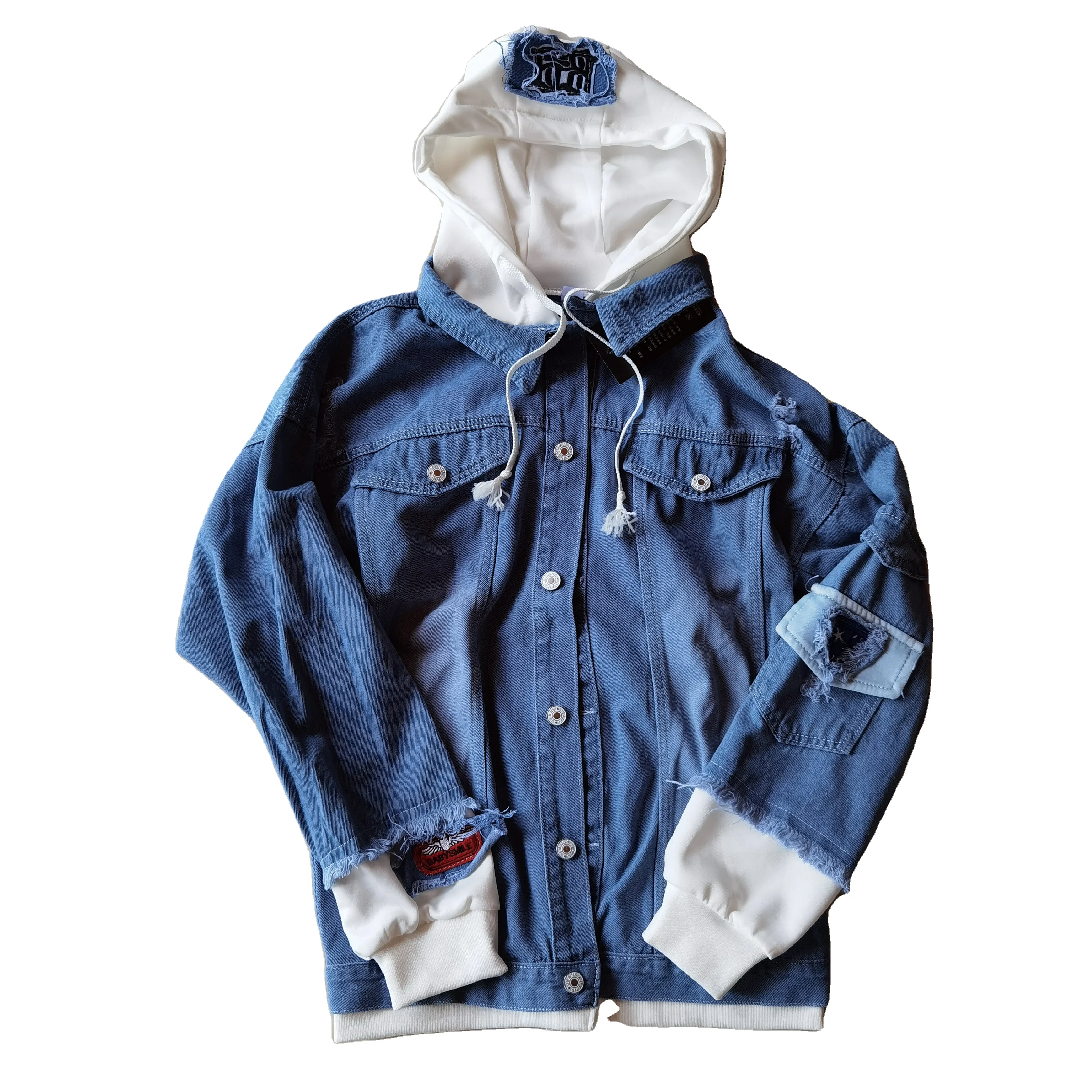 Men Denim Jacket Oversize Unisex Hoodies Ripped high quality Custom manufacturers wholesale  man Trendy Casual boy jacket