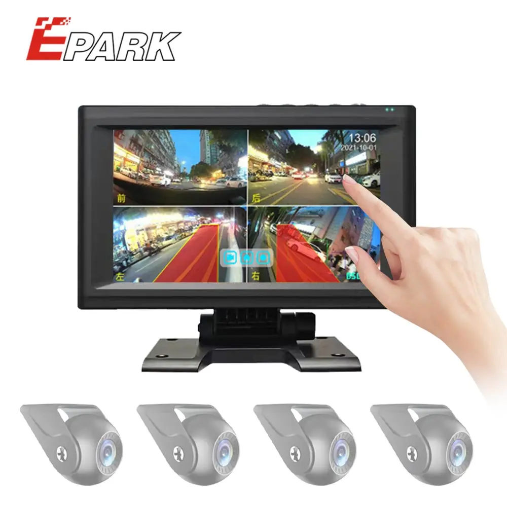 Epark 7 inch Touch screen AI Monitor Quad Screen rear view system BSD camera kit with speaker 4 channels car monitor for bus