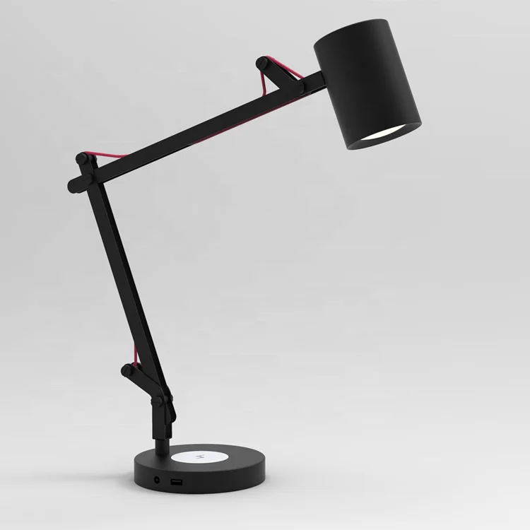 Household decorative modern adjustable eye protection dimmable LED light desk table lamp with wireless charging