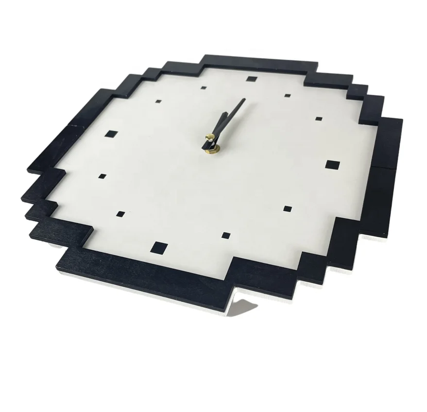 Cartoon Wall Clock Kids Clock Battery Operated Rustic Farmhouse Wooden cloud Pixel block  Decor Art Wood Base Clock