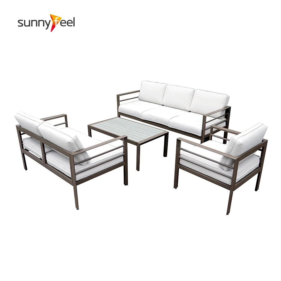 Современная быстрая доставка, садовый металлический диван с порошковым покрытием, алюминий, 4 шт., набор садовой уличной мебели, стулья, алюминий, для улицы