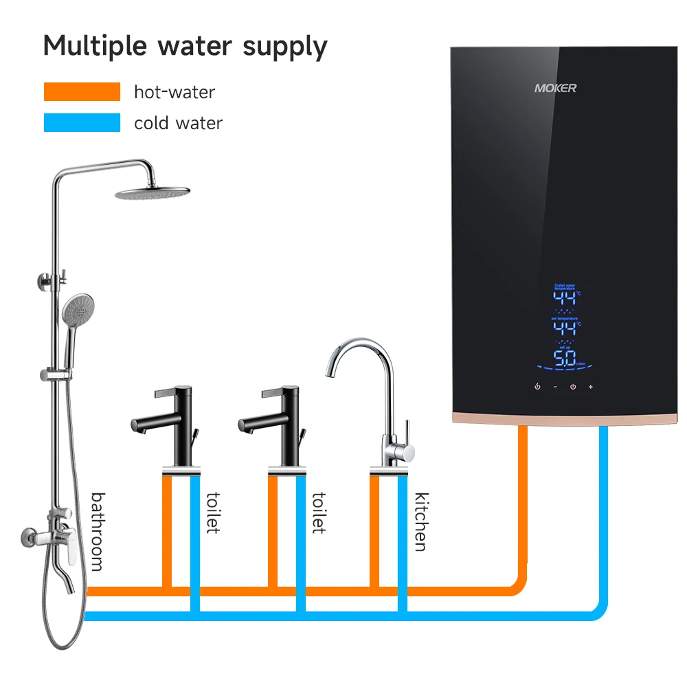 Moker Brand 220V 5500W 8800W Touch  Control Electric Tankless Water Heater Bathroom Hot Shower Instant Water Heaters