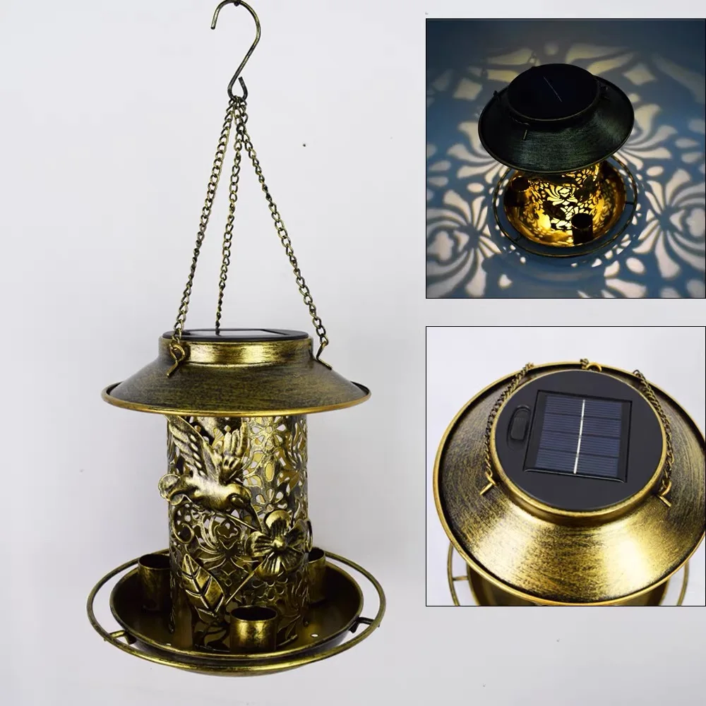 Solar charging iron garden light Bird Feeders light for yard use
