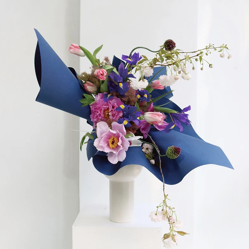 Custom logo korean flower wrapping paper vintage solid color flower packaging paper